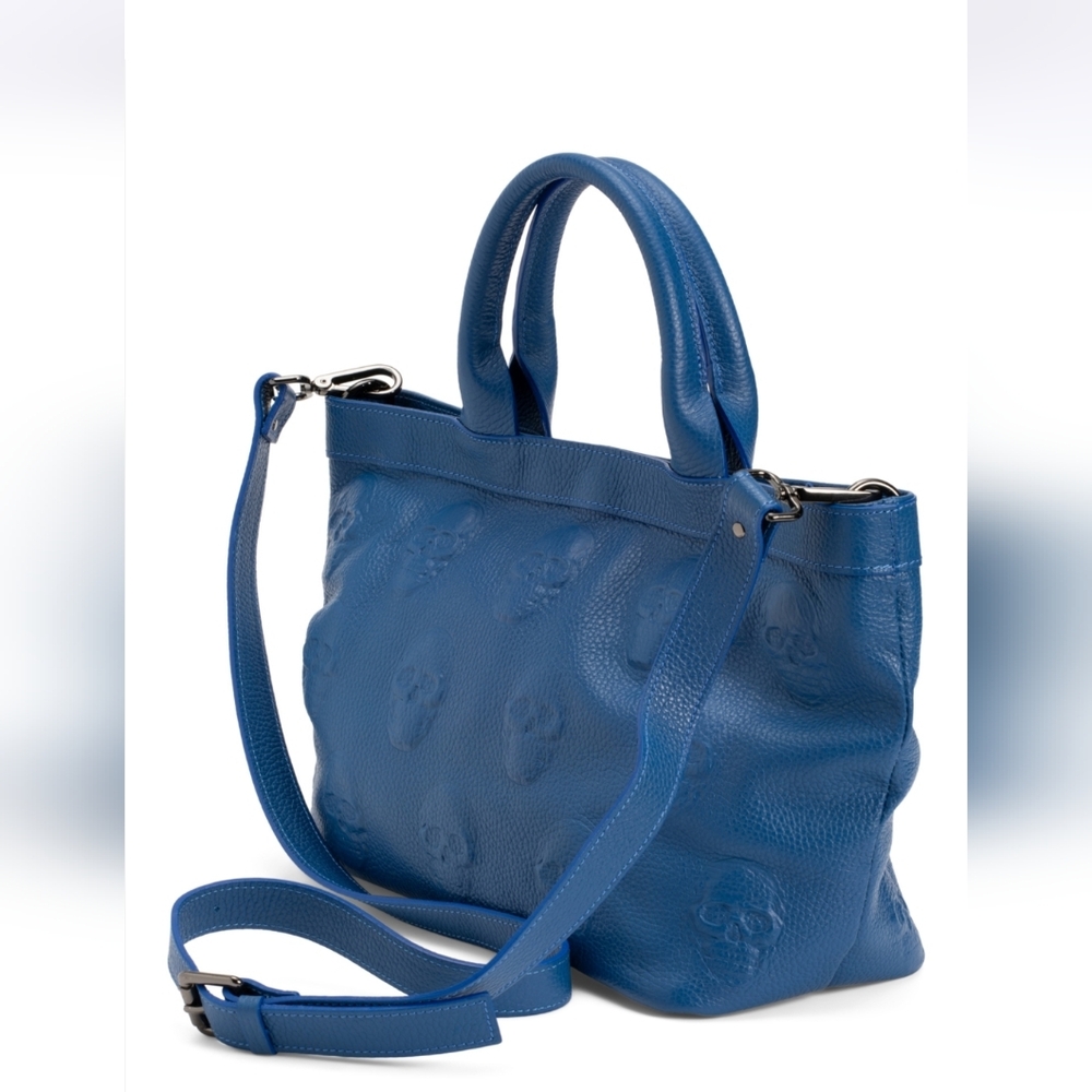 IO Pelle Italia NEW Large Skull Embossed Leather Satchel/Crossbody Bag Dust Bag - Picture 5 of 14